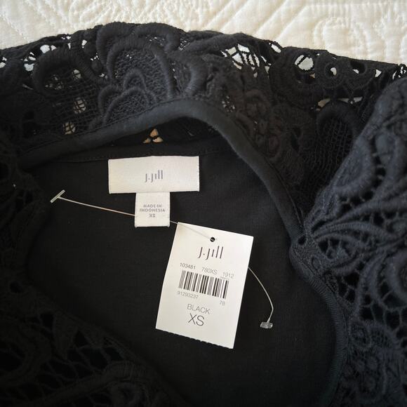J. Jill Lace Blouse 3/4 Sleeve Top Built in Lining Black XS NWT - Picture 5 of 6